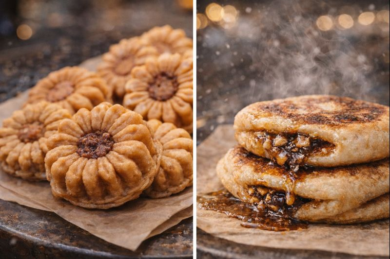 왼쪽은 국화빵, 오른쪽은 호떡 이미지 입니다.