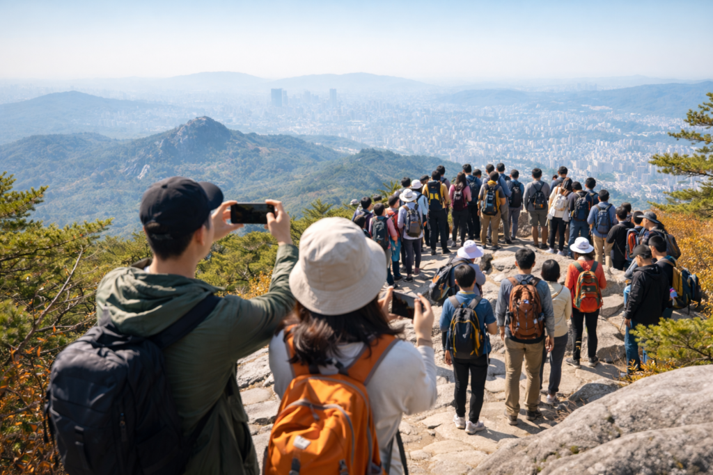 🔮 관악산에 왜 사람이 몰렸을까, 무속인 방송 이후 달라진 분위기 1 주말 관악산 정상 부근에서 많은 사람들이 사진을 찍으며 붐비는 모습